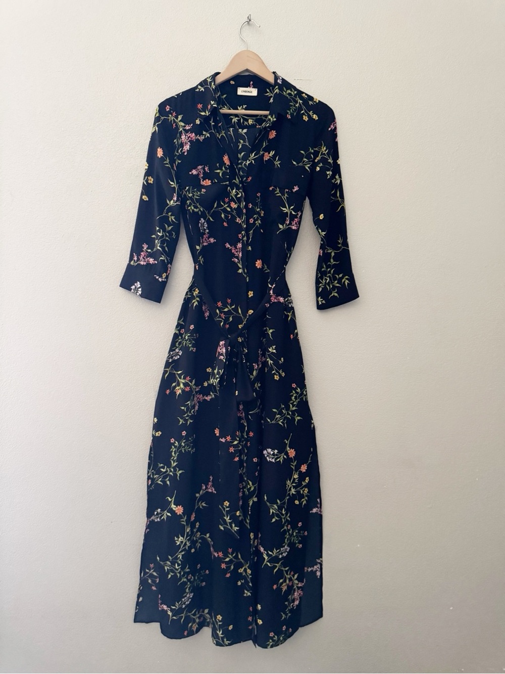 L'agence Cameron Silk Crepe Maxi Shirt Dress Large Black Floral Feminine - Picture 2 of 10